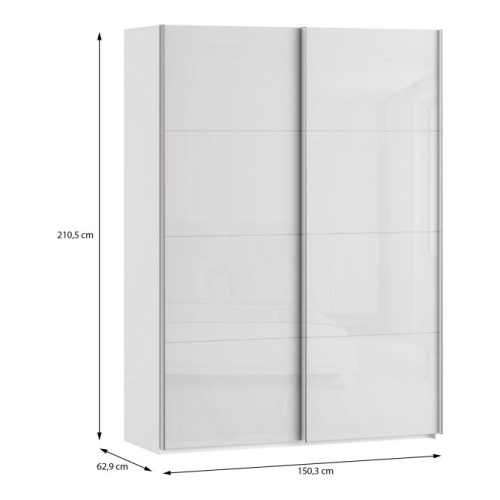 Szafa przesuwna na ubrania 150 cm  Biały / Biały połysk